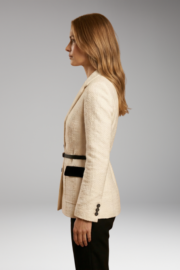 Women's Office Jacket with Buttoned Closure and Woolen Blend Fabric