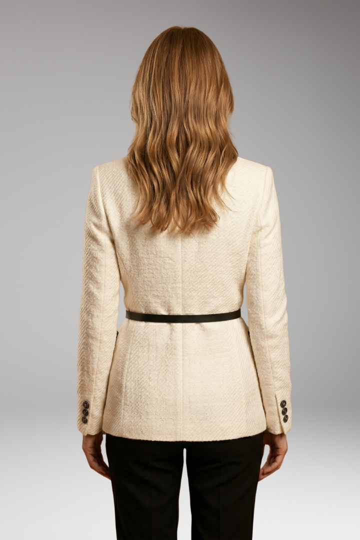 Women's Office Jacket with Buttoned Closure and Woolen Blend Fabric