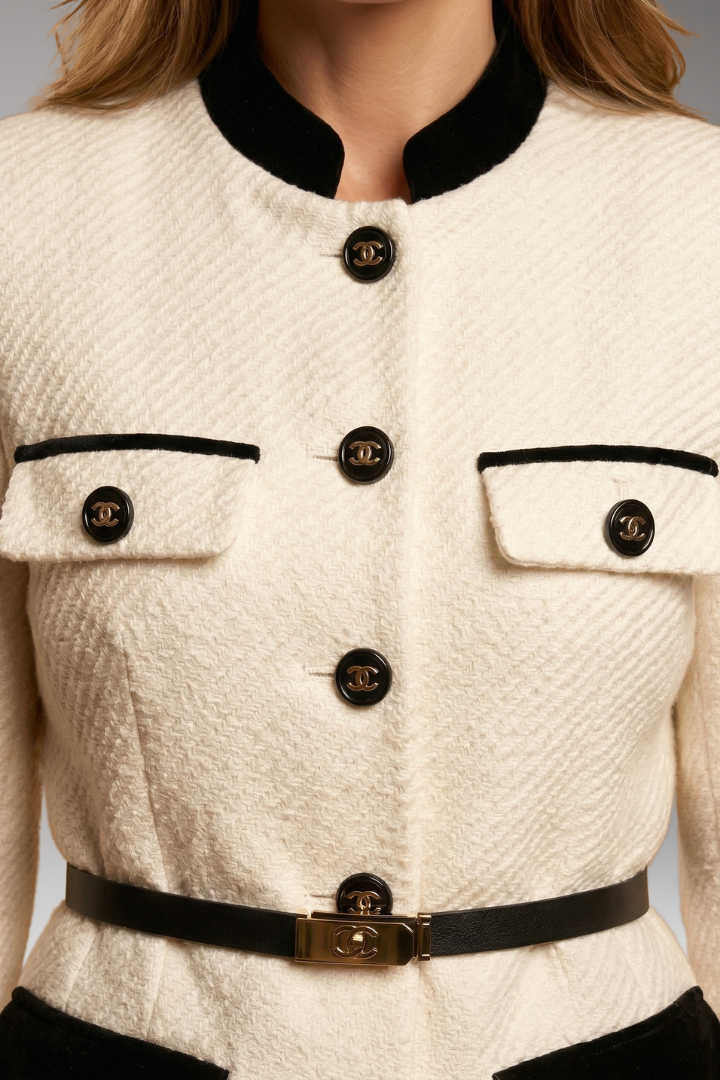 Women's Office Jacket with Buttoned Closure and Woolen Blend Fabric
