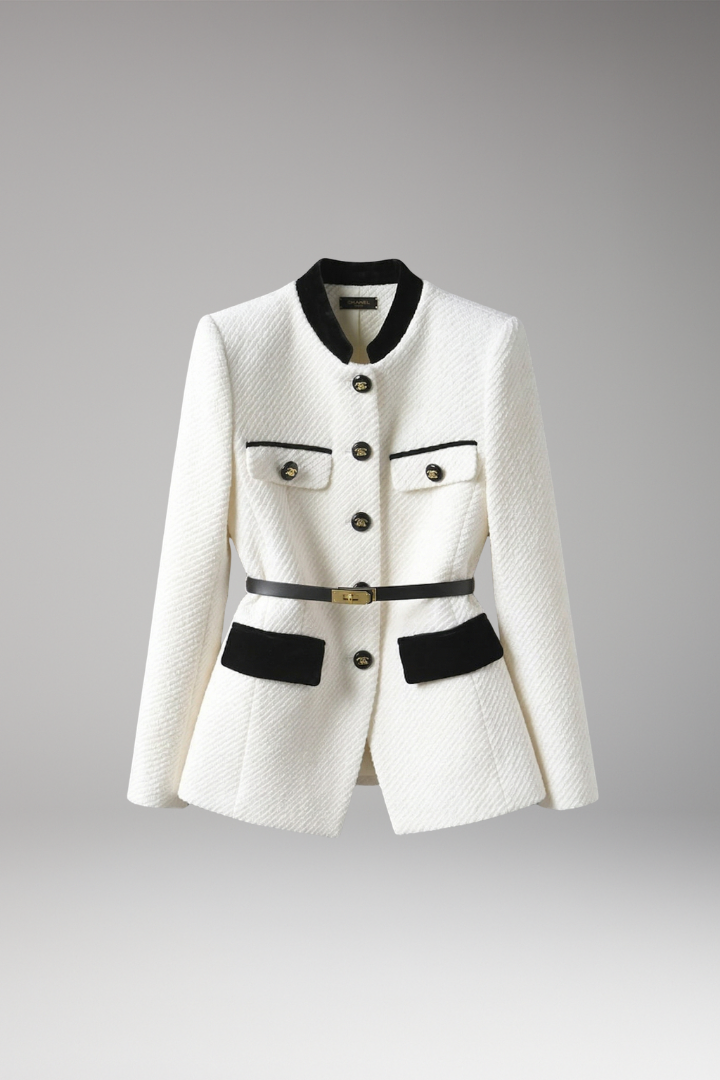 Women's Office Jacket with Buttoned Closure and Woolen Blend Fabric