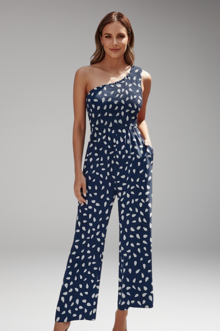 Women's One Shoulder Jumpsuit with  Side Pockets