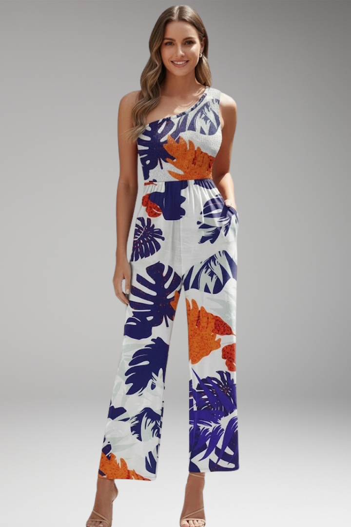 Women's One Shoulder Jumpsuit with  Side Pockets