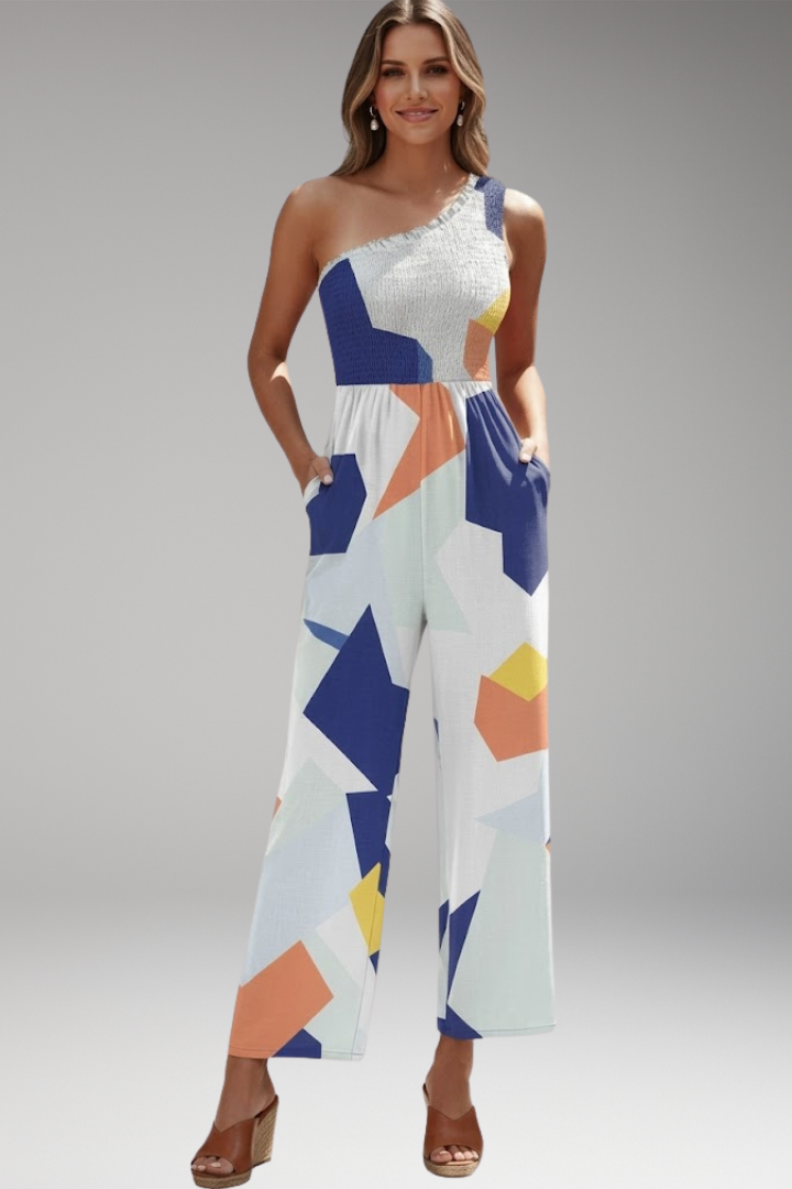 Women's One Shoulder Jumpsuit with  Side Pockets