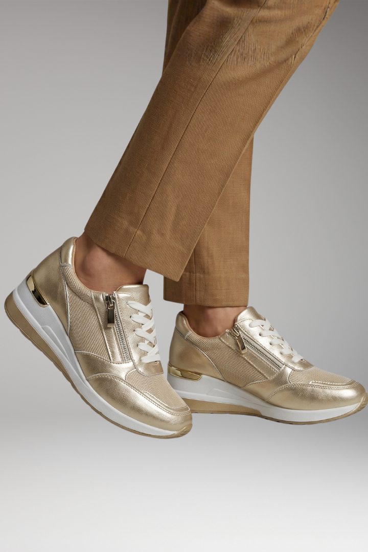 Women's Orthopedic Platform Sneakers with Metallic Uppers and Cloud Cushioning