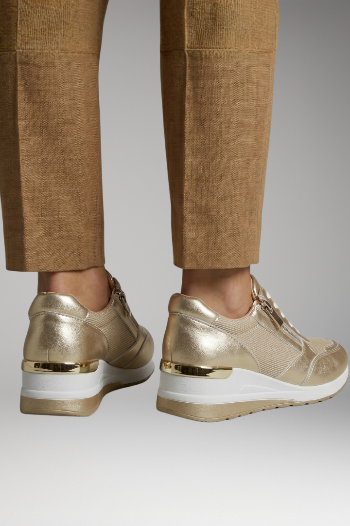 Women's Orthopedic Platform Sneakers with Metallic Uppers and Cloud Cushioning
