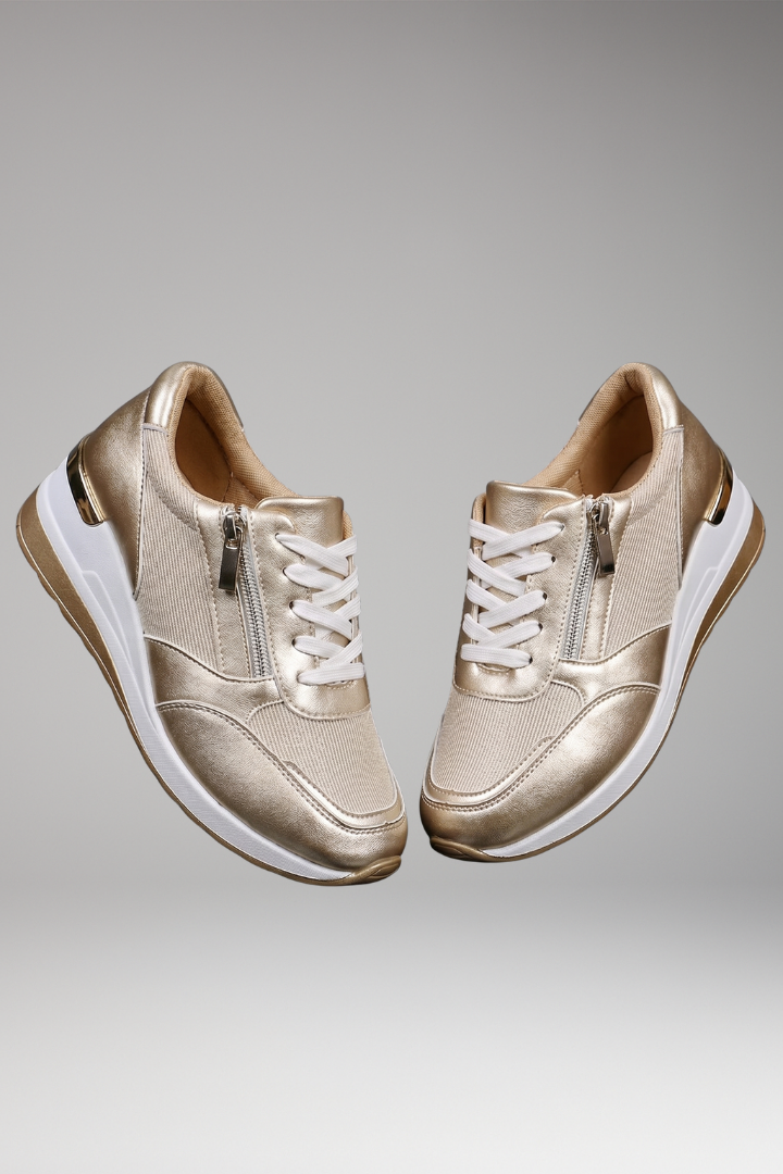 Women's Orthopedic Platform Sneakers with Metallic Uppers and Cloud Cushioning