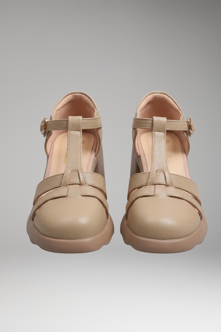 Women's Orthopedic T-Strap Block Heel Shoes with Cushioned Insole and Adjustable Strap