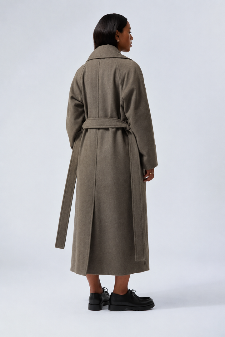Women's Oversized Belted Wool Coat Maxi Length