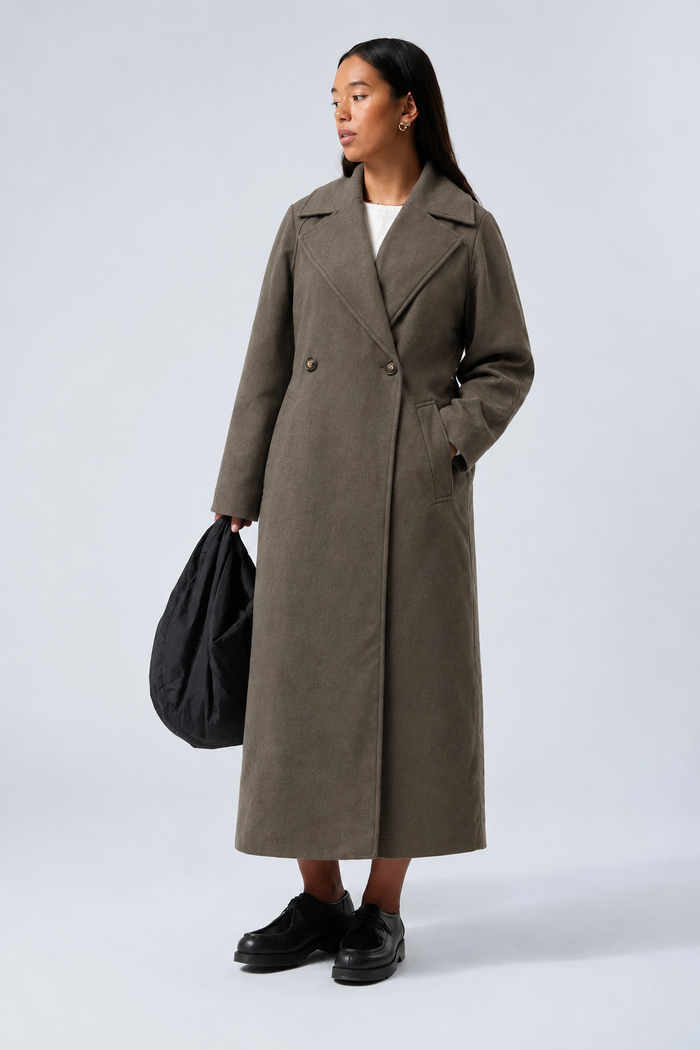 Women's Oversized Belted Wool Coat Maxi Length