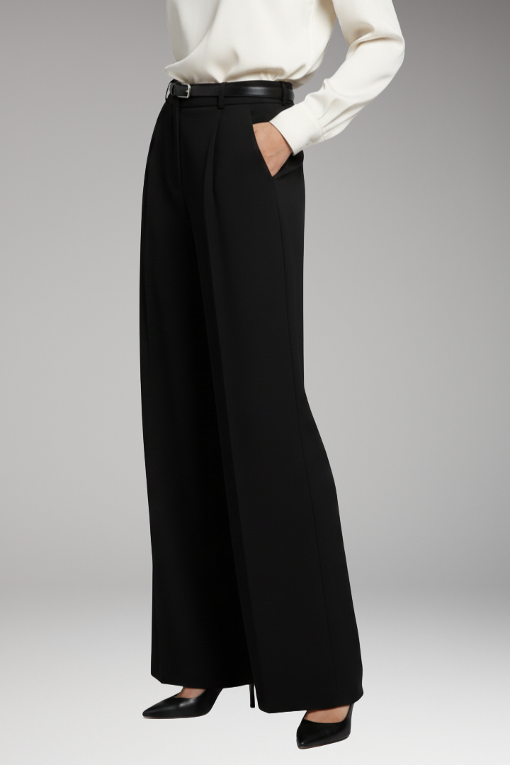 Women's Palazzo Trousers with High Waist and Tie Belt