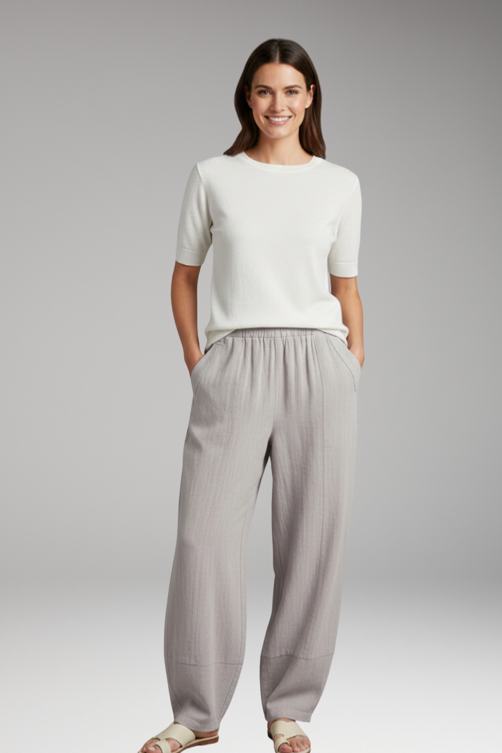 Women's Palazzo Trousers with Pockets and Textured Surface