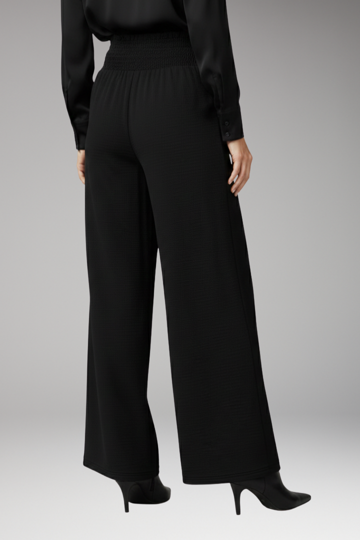Women's Palazzo Trousers with Side Slits and Elastic Waist