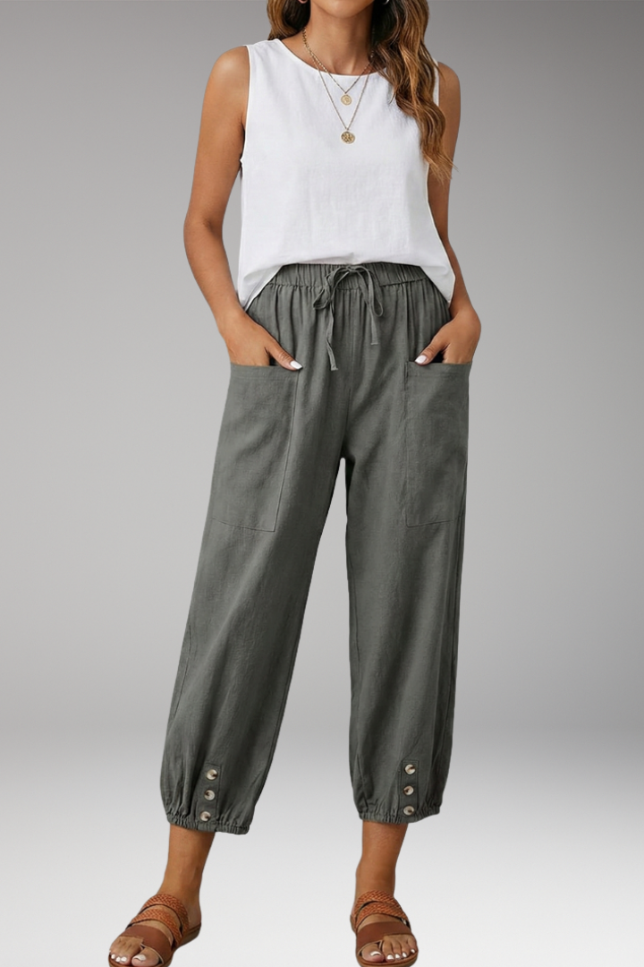 Women's Pants with Drawstring Waist and Side Pockets