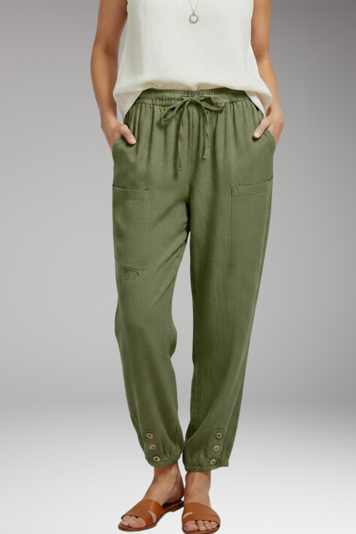 Women's Pants with Drawstring Waist and Side Pockets