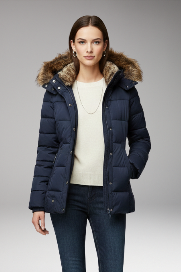 Women's Parka Jacket with Hood and Padded Interior