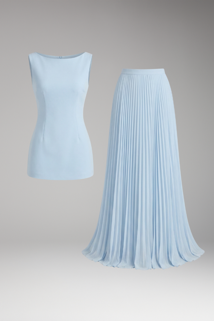 Women's Pleated Maxi Dress with Sleeveless Bodice and Flowing Skirt