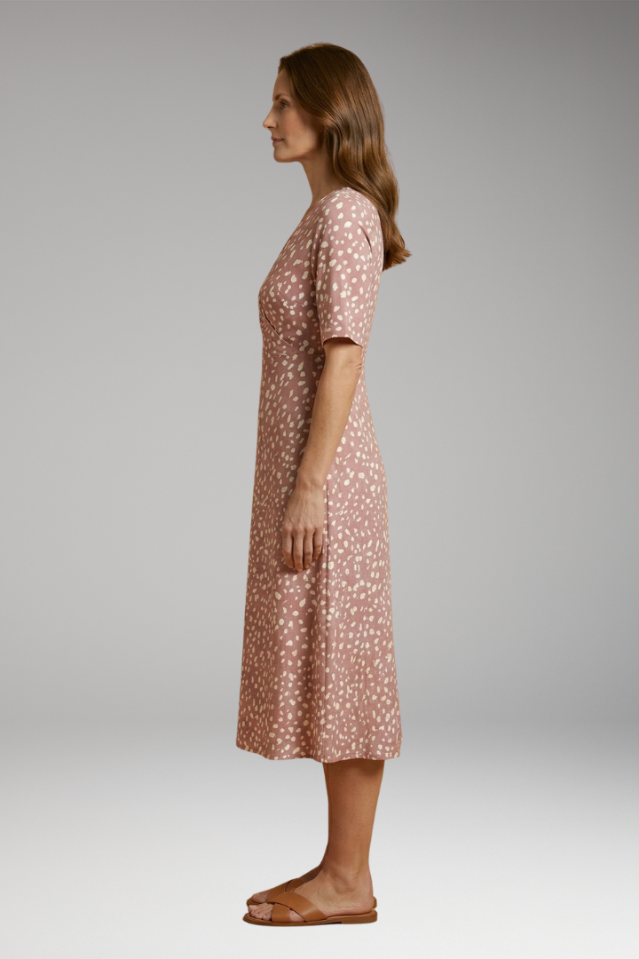 Women's Polka Dot Midi Dress with V-Neckline and Soft Fabric