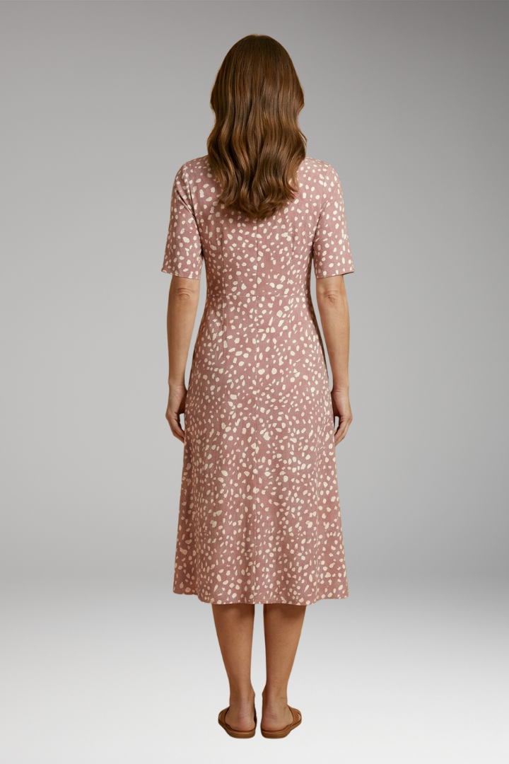 Women's Polka Dot Midi Dress with V-Neckline and Soft Fabric