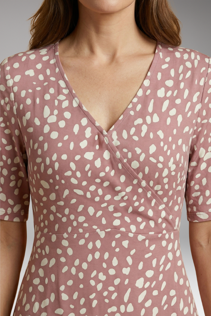 Women's Polka Dot Midi Dress with V-Neckline and Soft Fabric