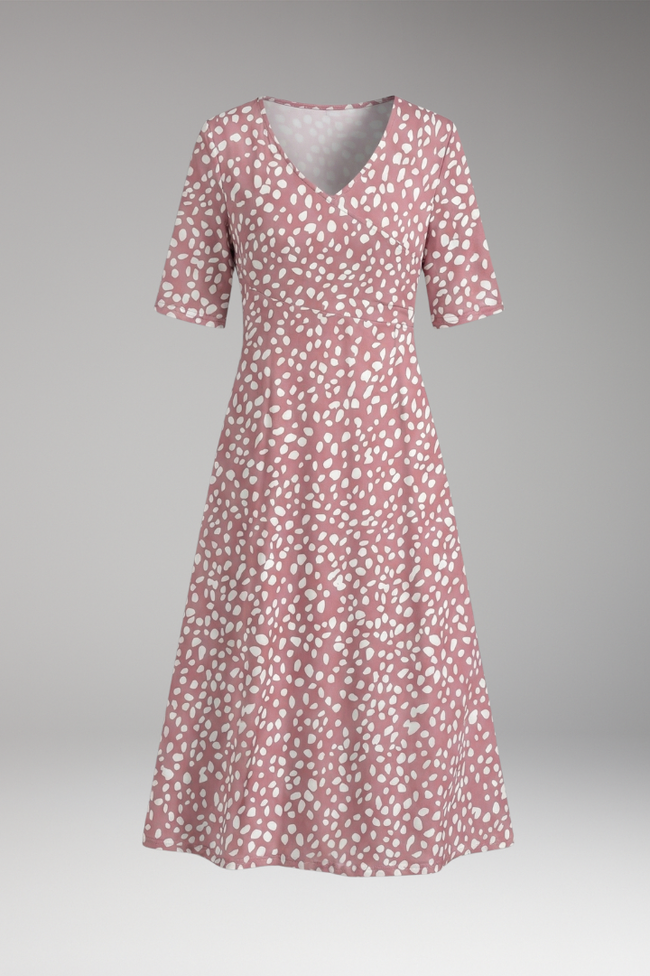 Women's Polka Dot Midi Dress with V-Neckline and Soft Fabric