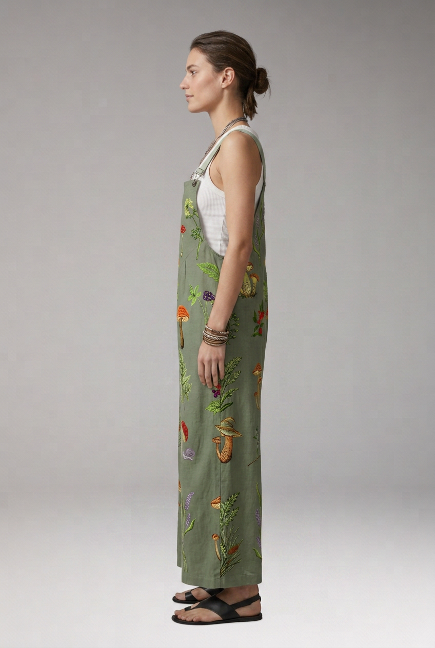 Women's Printed Jumpsuit with Adjustable Straps and Wide Legs
