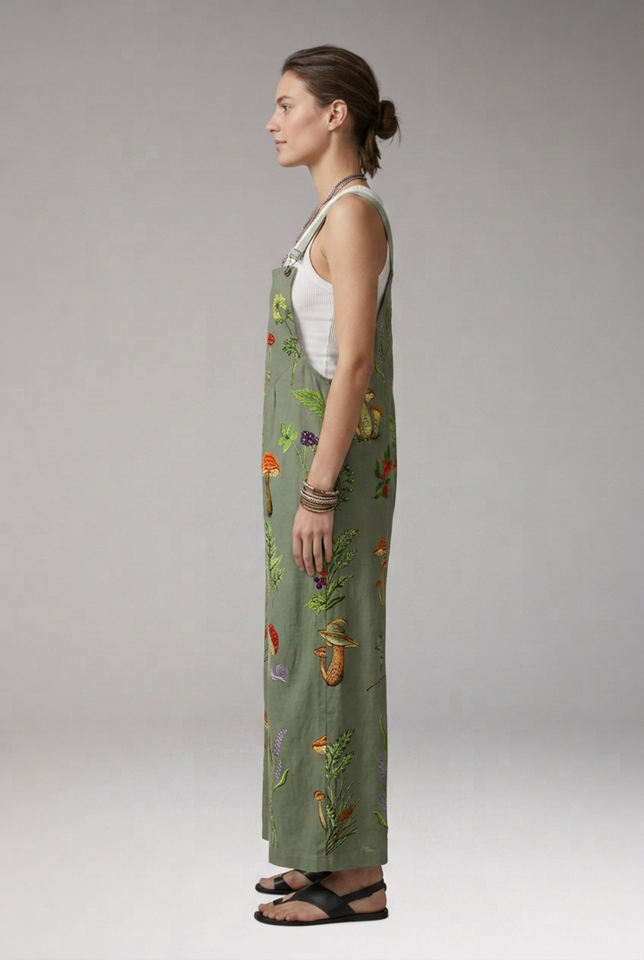 Women's Printed Jumpsuit with Adjustable Straps and Wide Legs