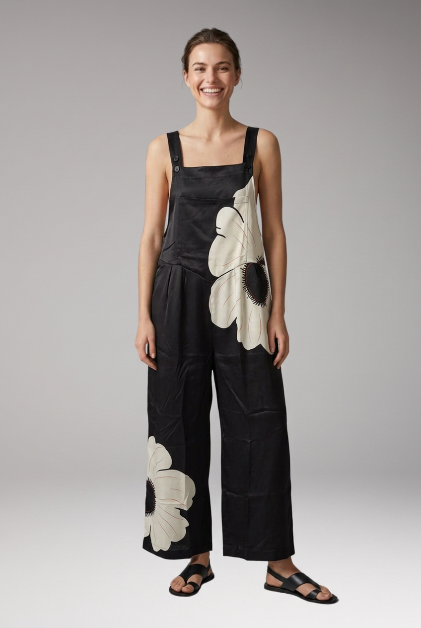 Women's Printed Jumpsuit with Adjustable Straps and Wide Legs
