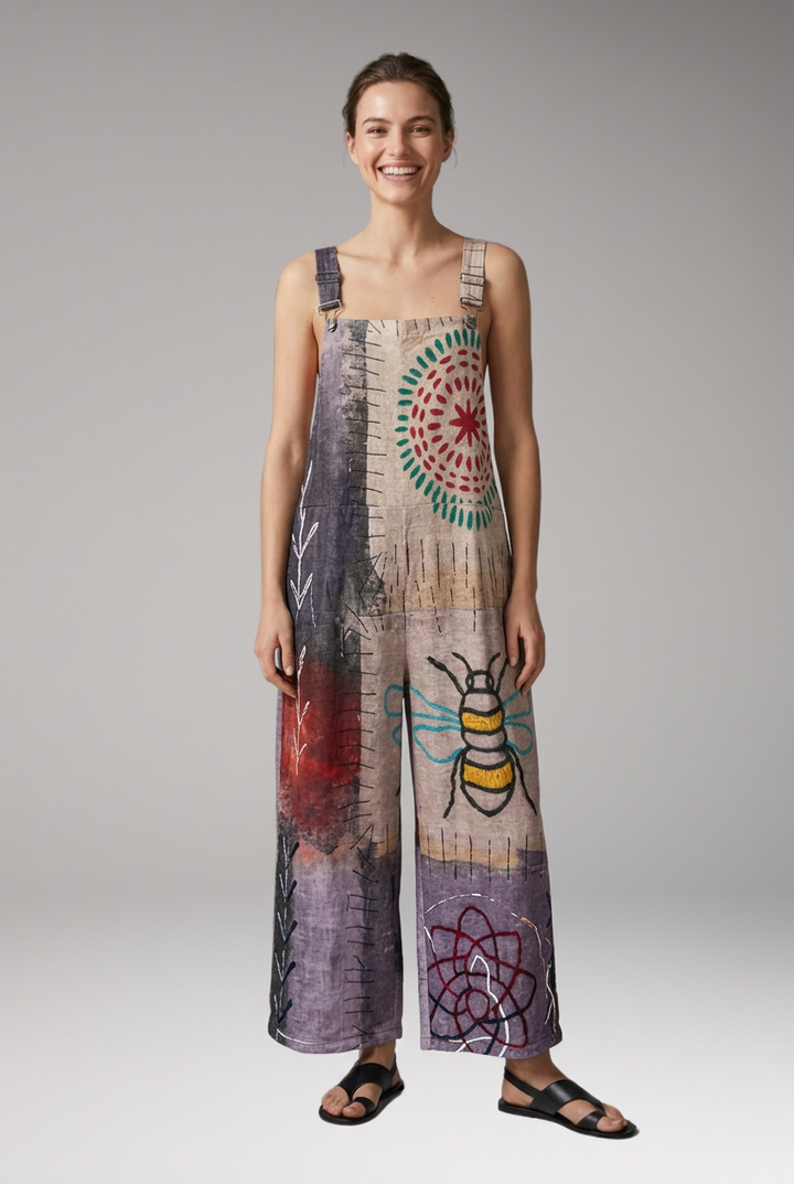 Women's Printed Jumpsuit with Adjustable Straps and Wide Legs