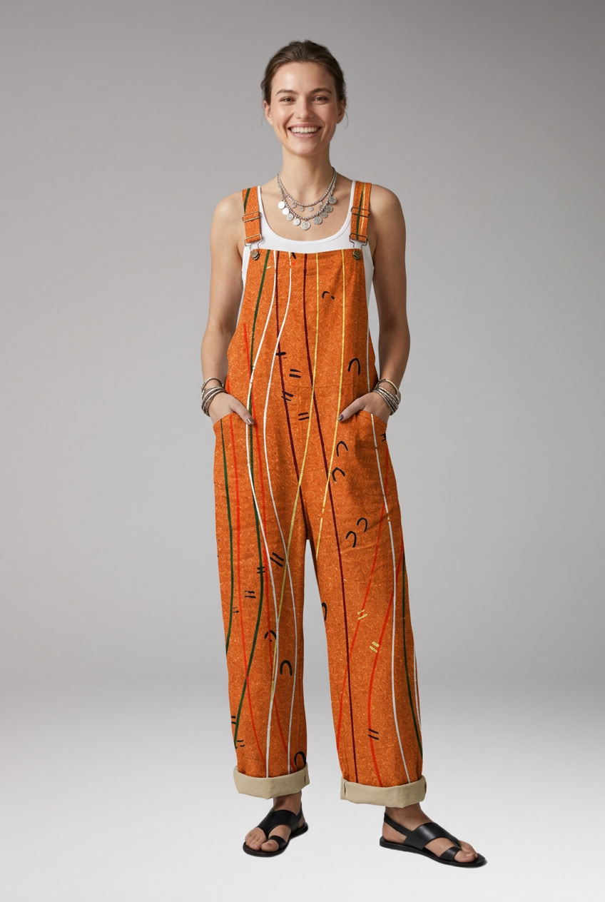 Women's Printed Jumpsuit with Adjustable Straps and Wide Legs