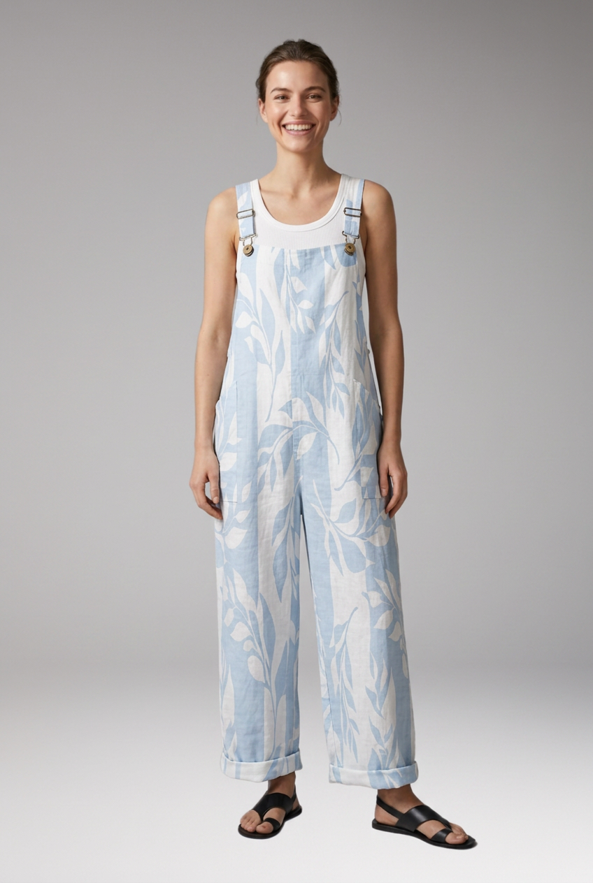Women's Printed Jumpsuit with Adjustable Straps and Wide Legs