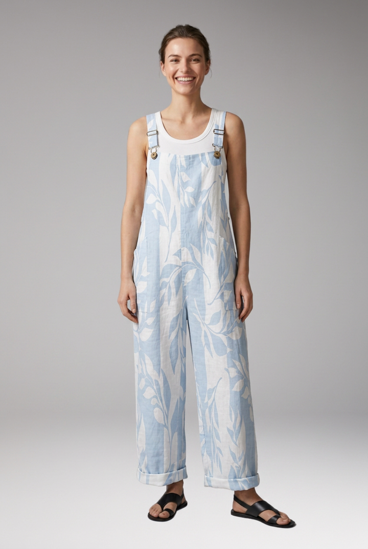 Women's Printed Jumpsuit with Adjustable Straps and Wide Legs