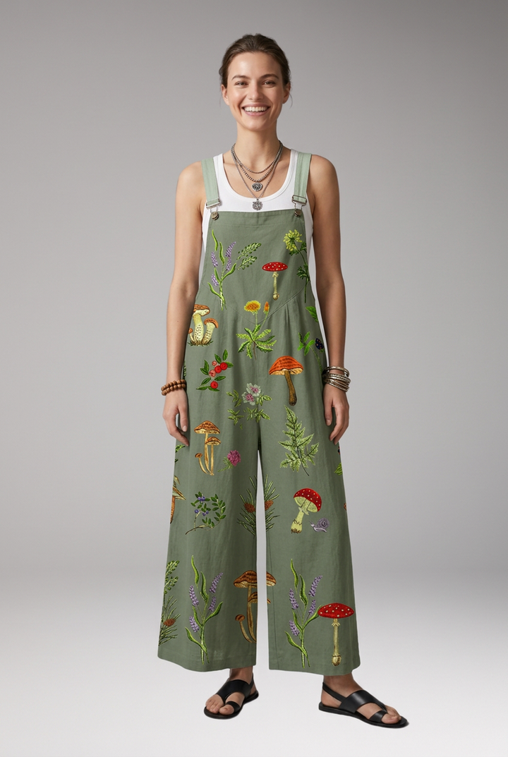 Women's Printed Jumpsuit with Adjustable Straps and Wide Legs