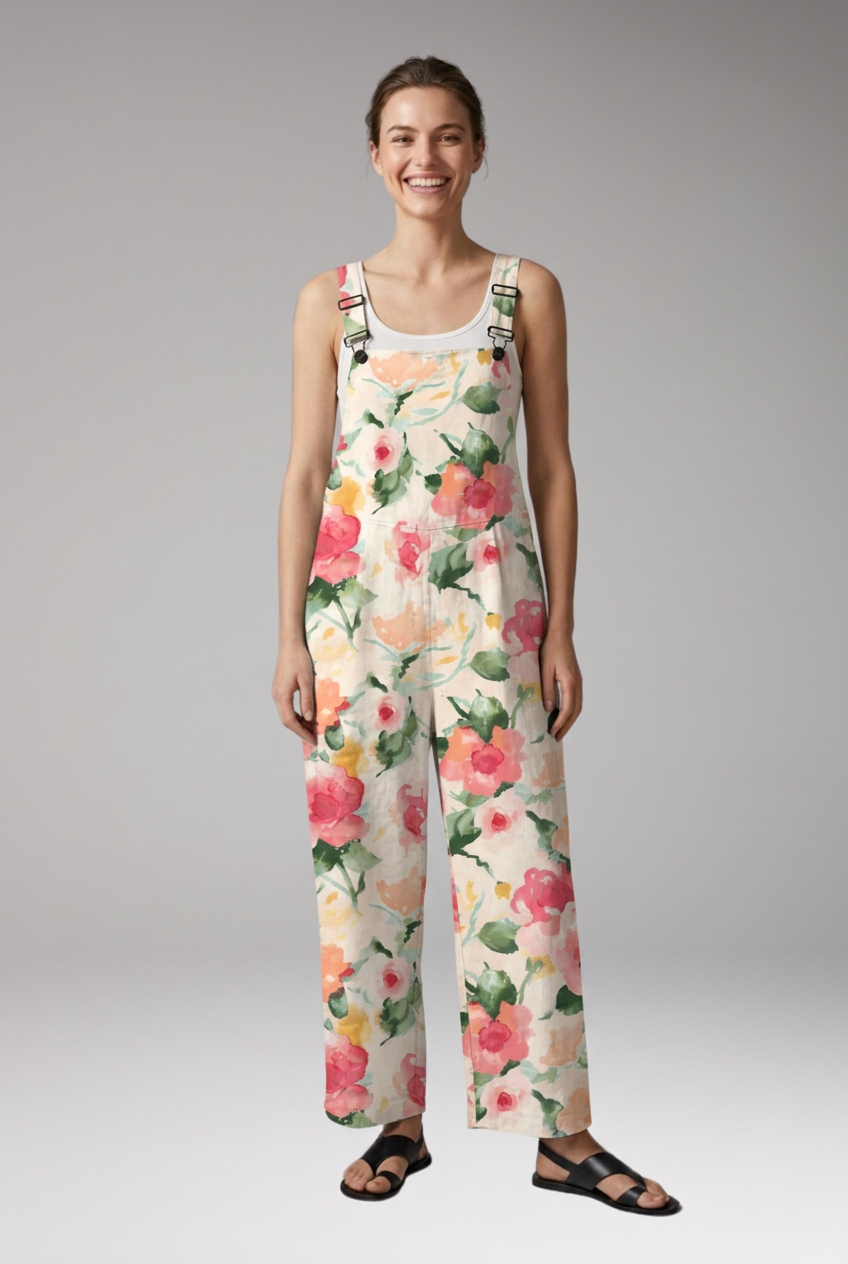 Women's Printed Jumpsuit with Adjustable Straps and Wide Legs