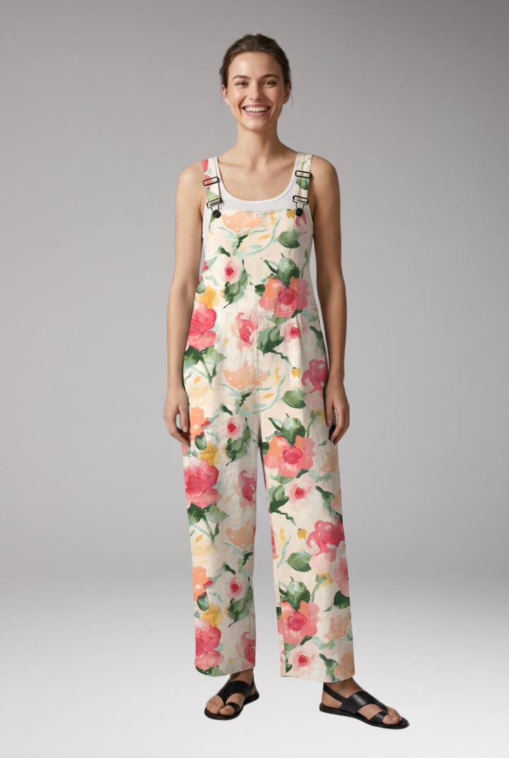 Women's Printed Jumpsuit with Adjustable Straps and Wide Legs