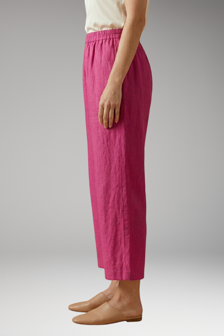 Women's Relaxed Linen-Cotton Trousers with Elasticated Waistband and Side Pockets
