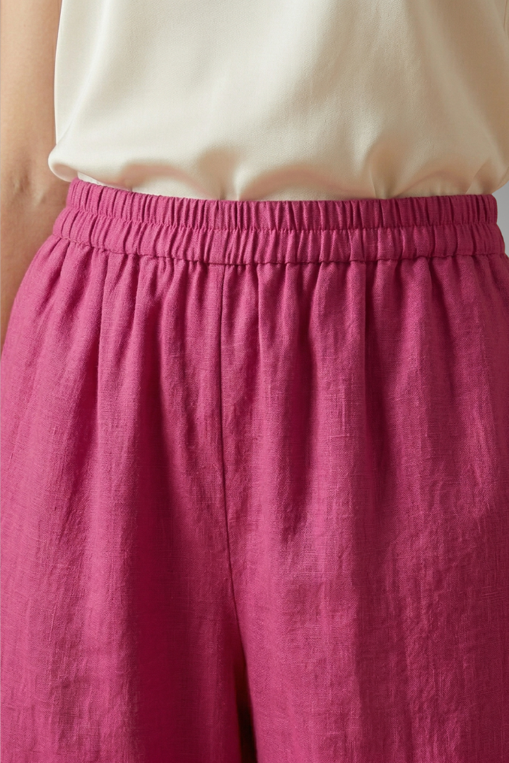 Women's Relaxed Linen-Cotton Trousers with Elasticated Waistband and Side Pockets