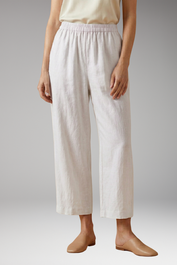 Women's Relaxed Linen-Cotton Trousers with Elasticated Waistband and Side Pockets