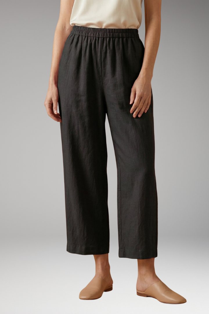 Women's Relaxed Linen-Cotton Trousers with Elasticated Waistband and Side Pockets