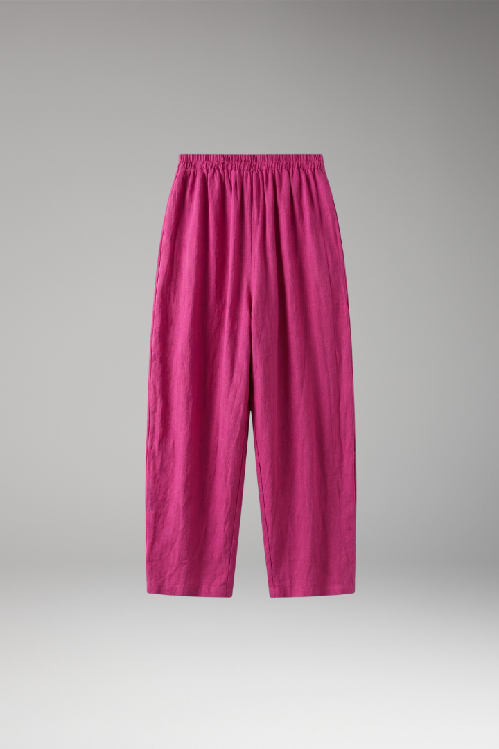 Women's Relaxed Linen-Cotton Trousers with Elasticated Waistband and Side Pockets