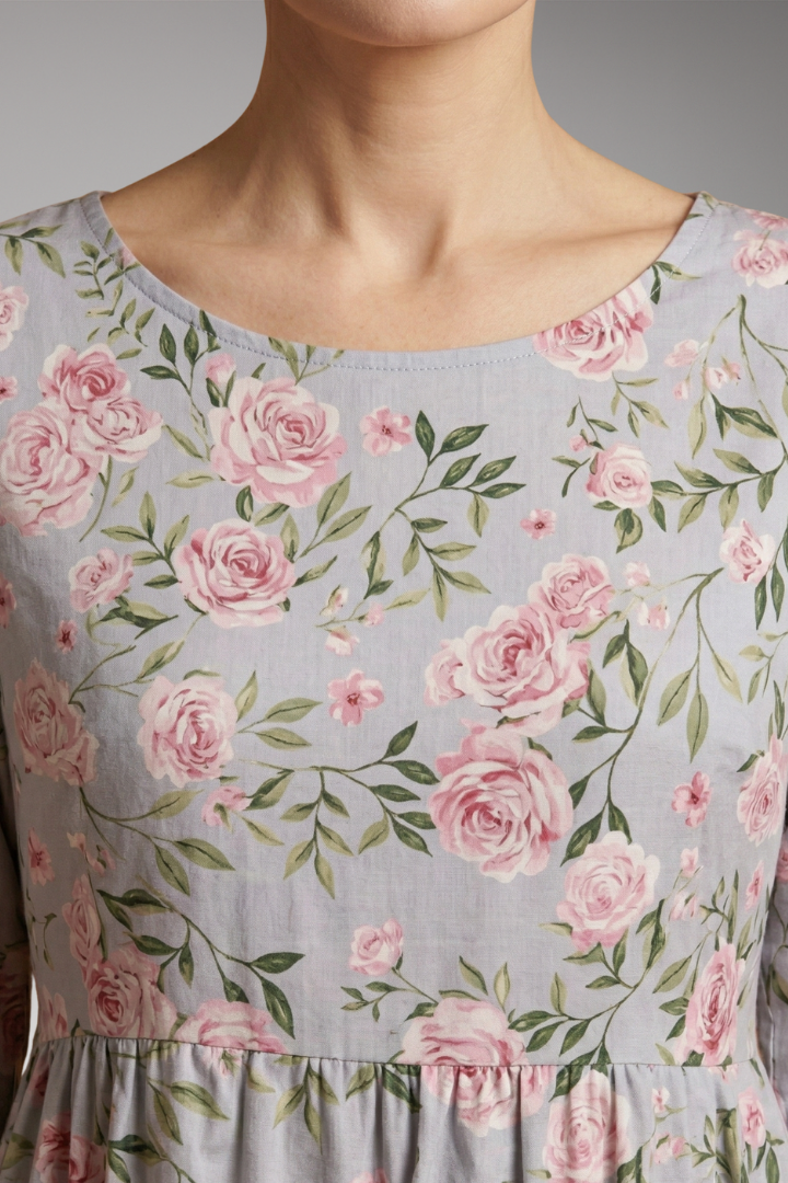 Women's Relaxed Midi Dress with Embroidered Accents and Flowy Silhouette