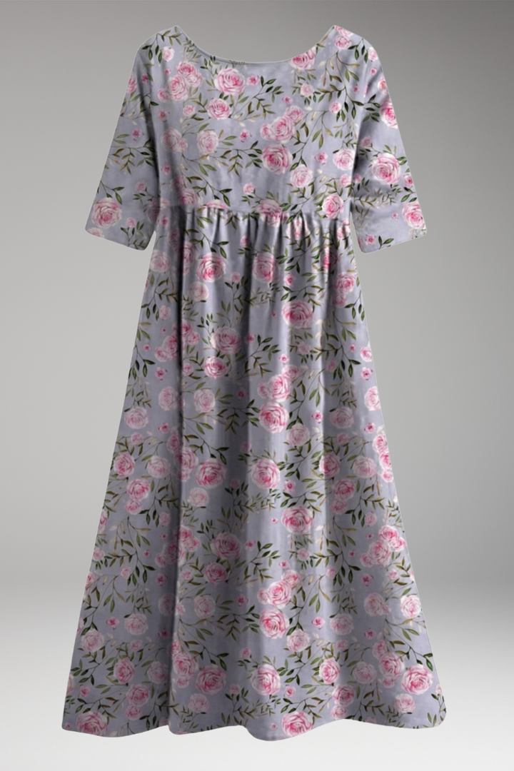 Women's Relaxed Midi Dress with Embroidered Accents and Flowy Silhouette