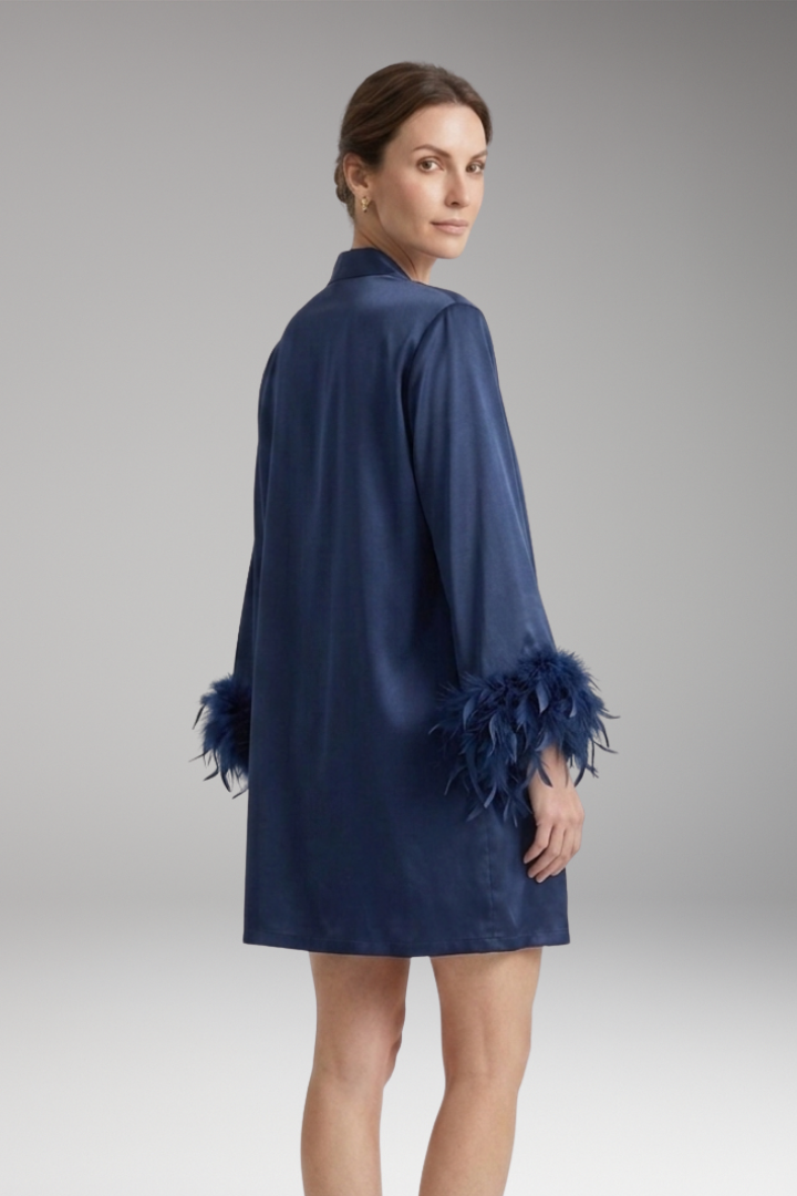 Women's Robe with Feathered Trim and Open Front