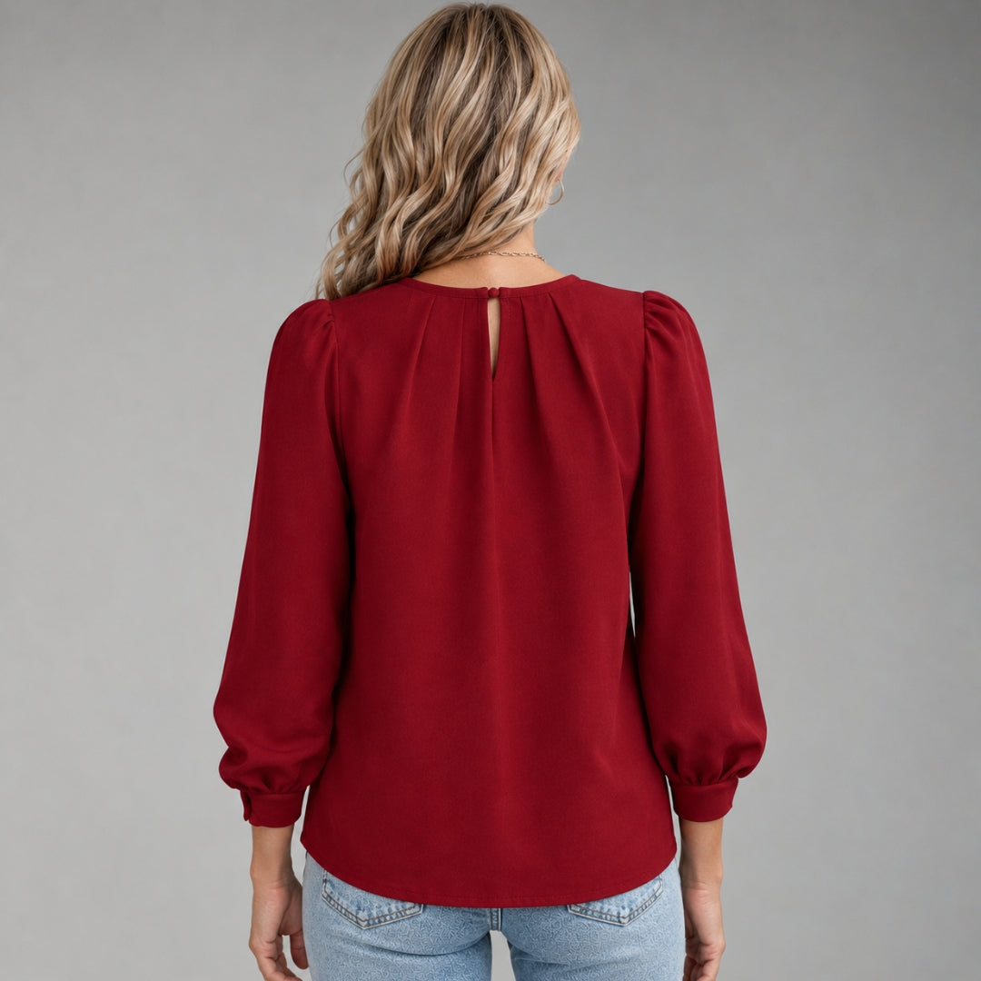 Women's Satin Blouse with Pleated Design and 3/4 Sleeves