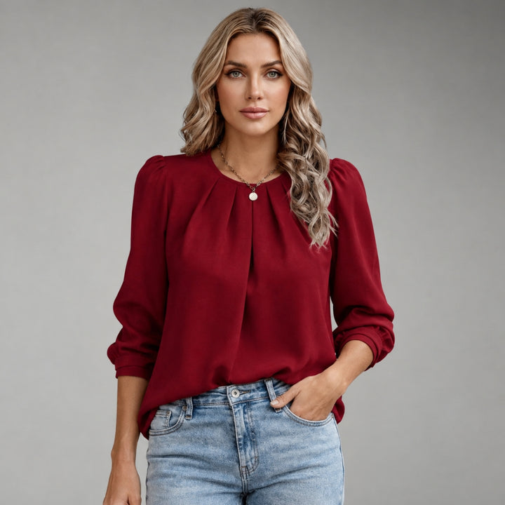 Women's Satin Blouse with Pleated Design and 3/4 Sleeves