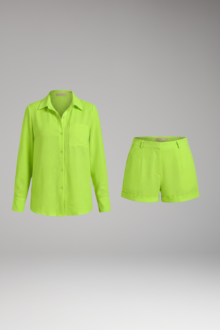 Women's Set with Buttons  Front Blazer and Pocket Shorts