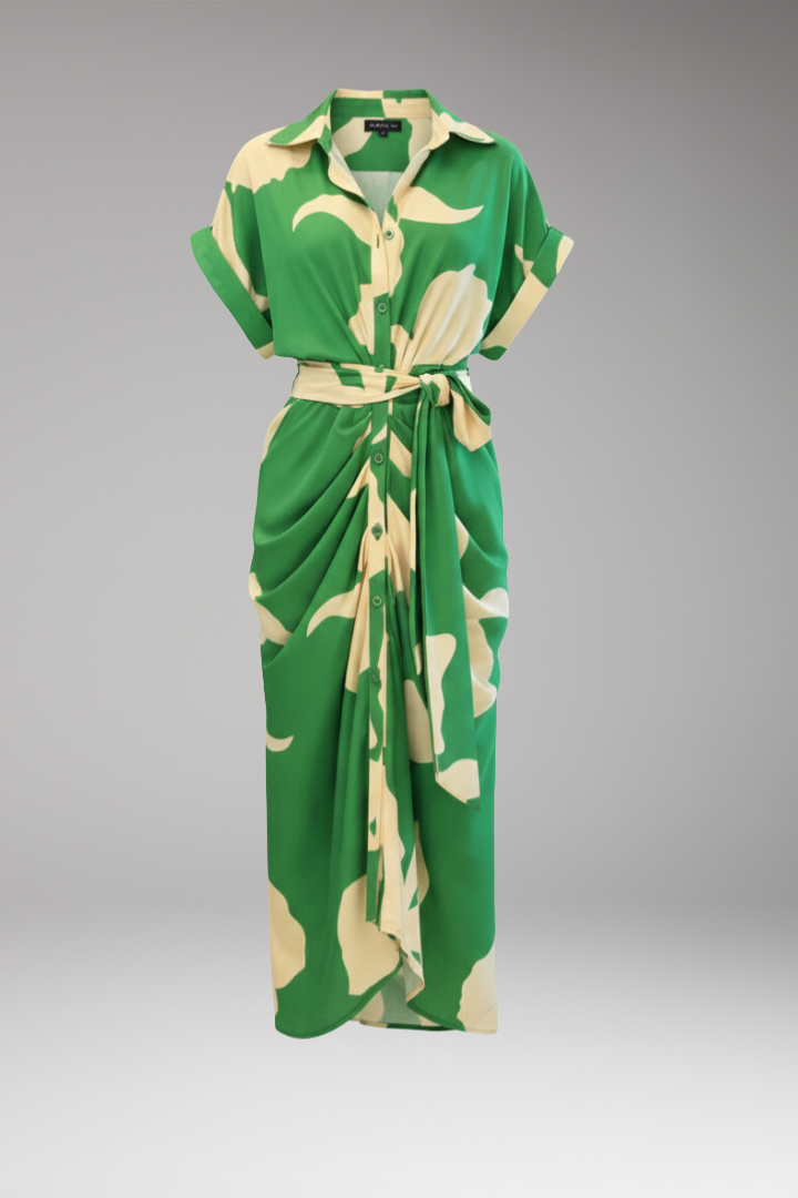 Women's Shirt Dress with Belt Tie and Short Sleeves