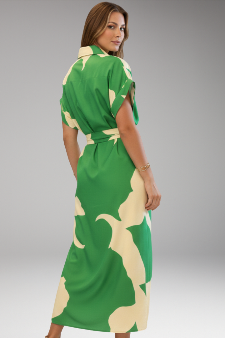 Women's Shirt Dress with Belt Tie and Short Sleeves