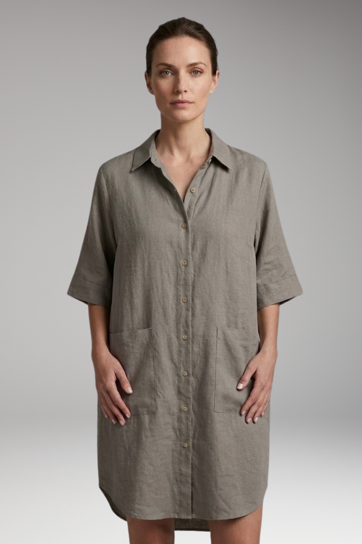 Women's Shirt Dress with Button Front and Collar Neckline