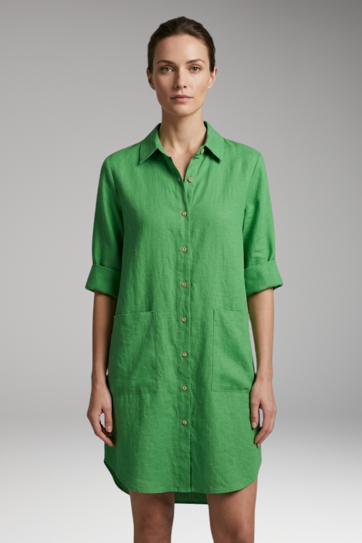 Women's Shirt Dress with Button Front and Collar Neckline