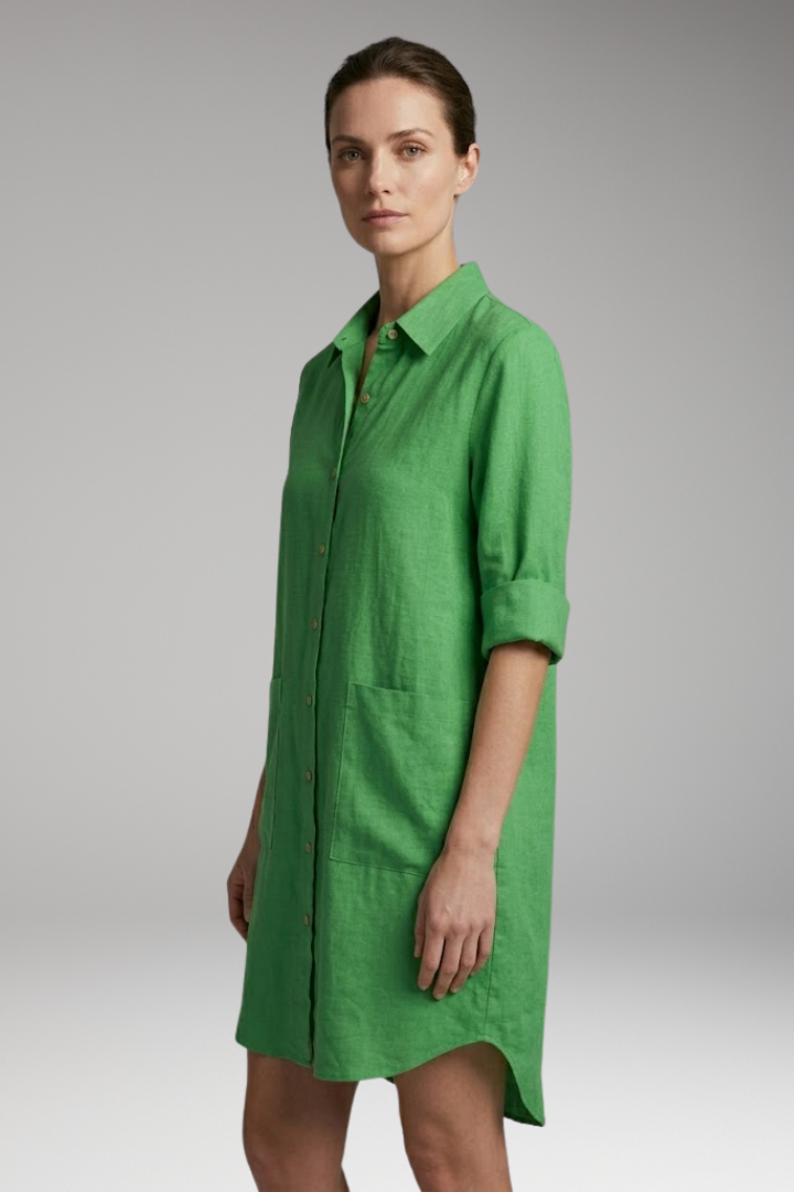 Women's Shirt Dress with Button Front and Collar Neckline